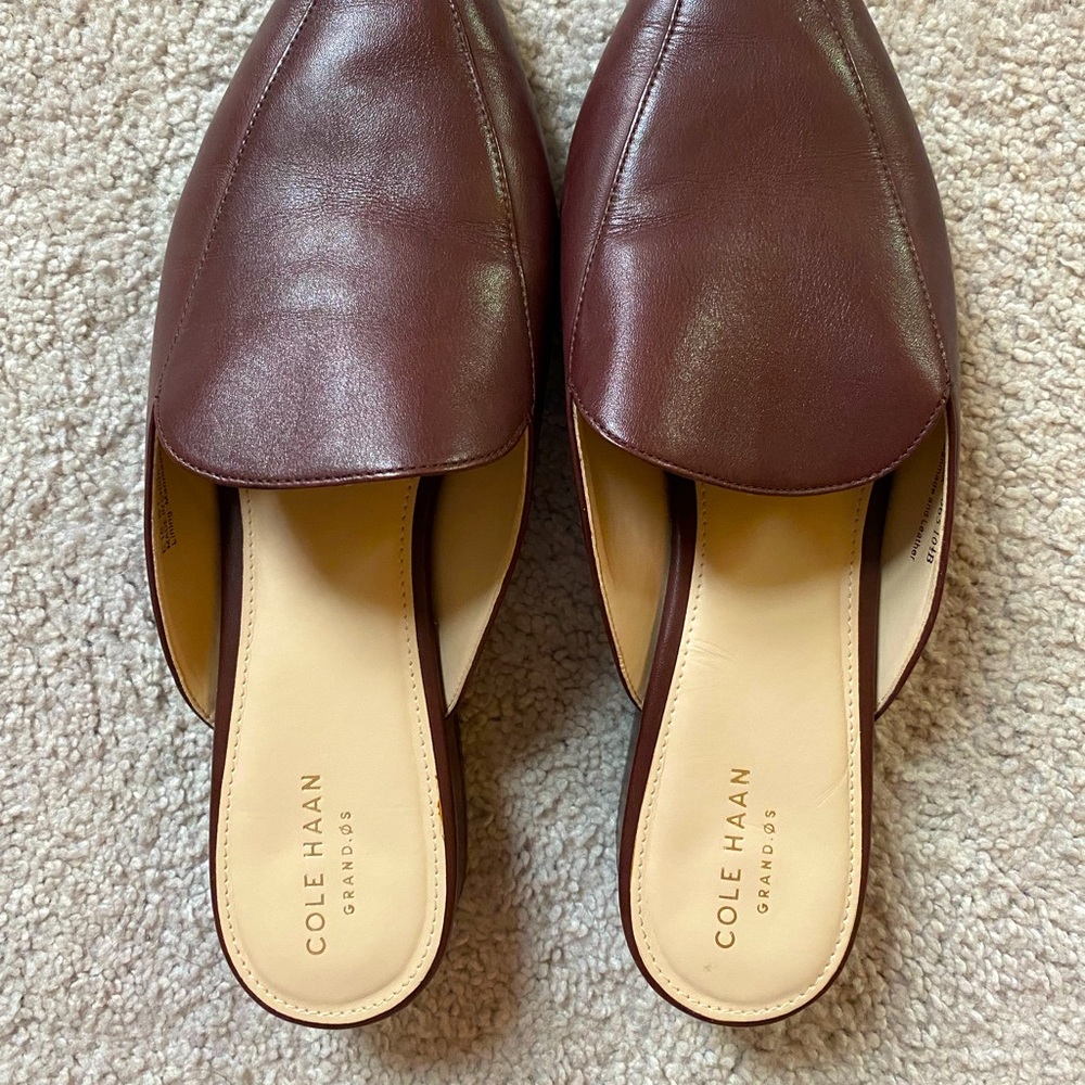 Cole Haan Piper Mule Slides, US size 10.5. Rich cognac leather. Never worn.
